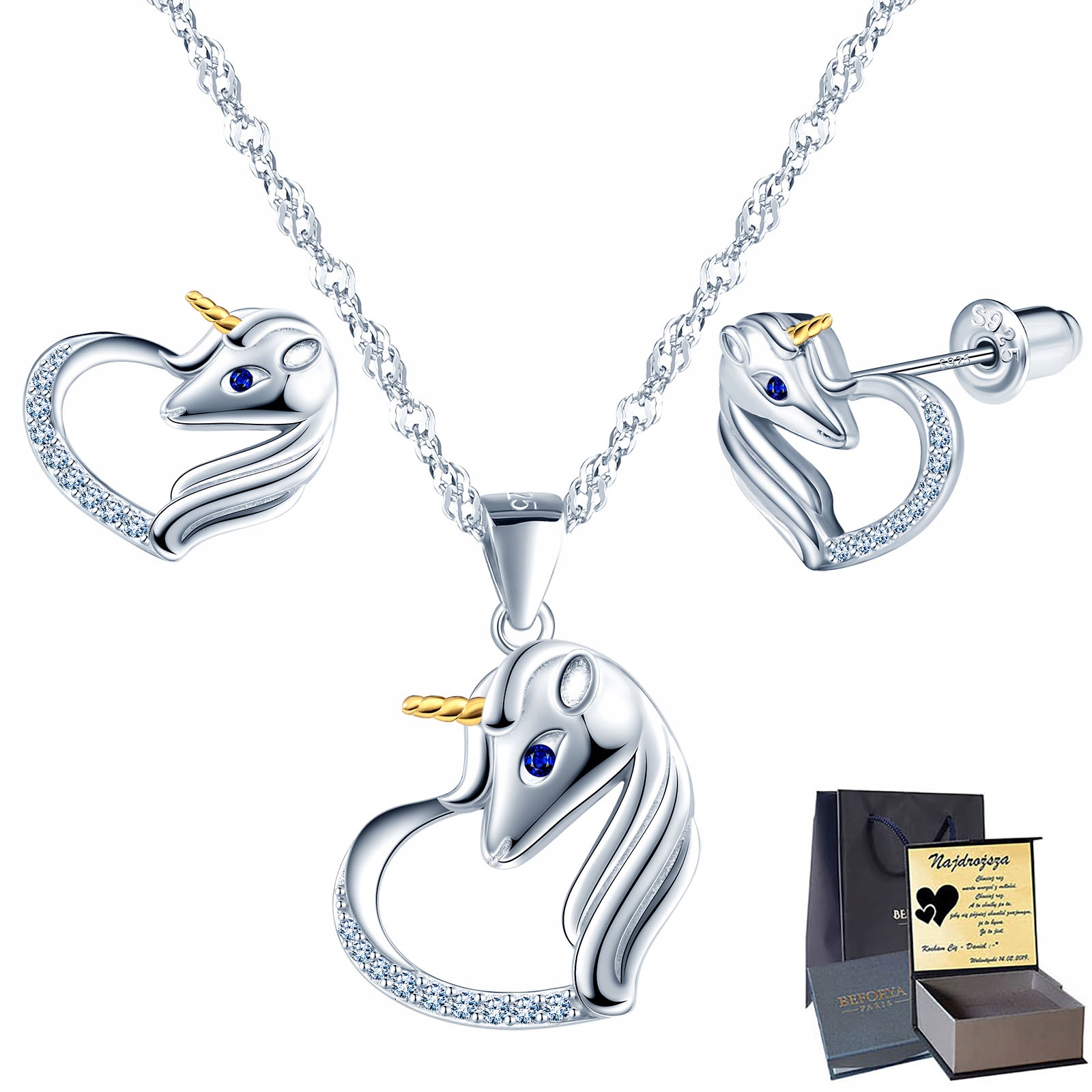 

Jednorożec Srebrny Komplet Swarovski Srebro 925 Aq