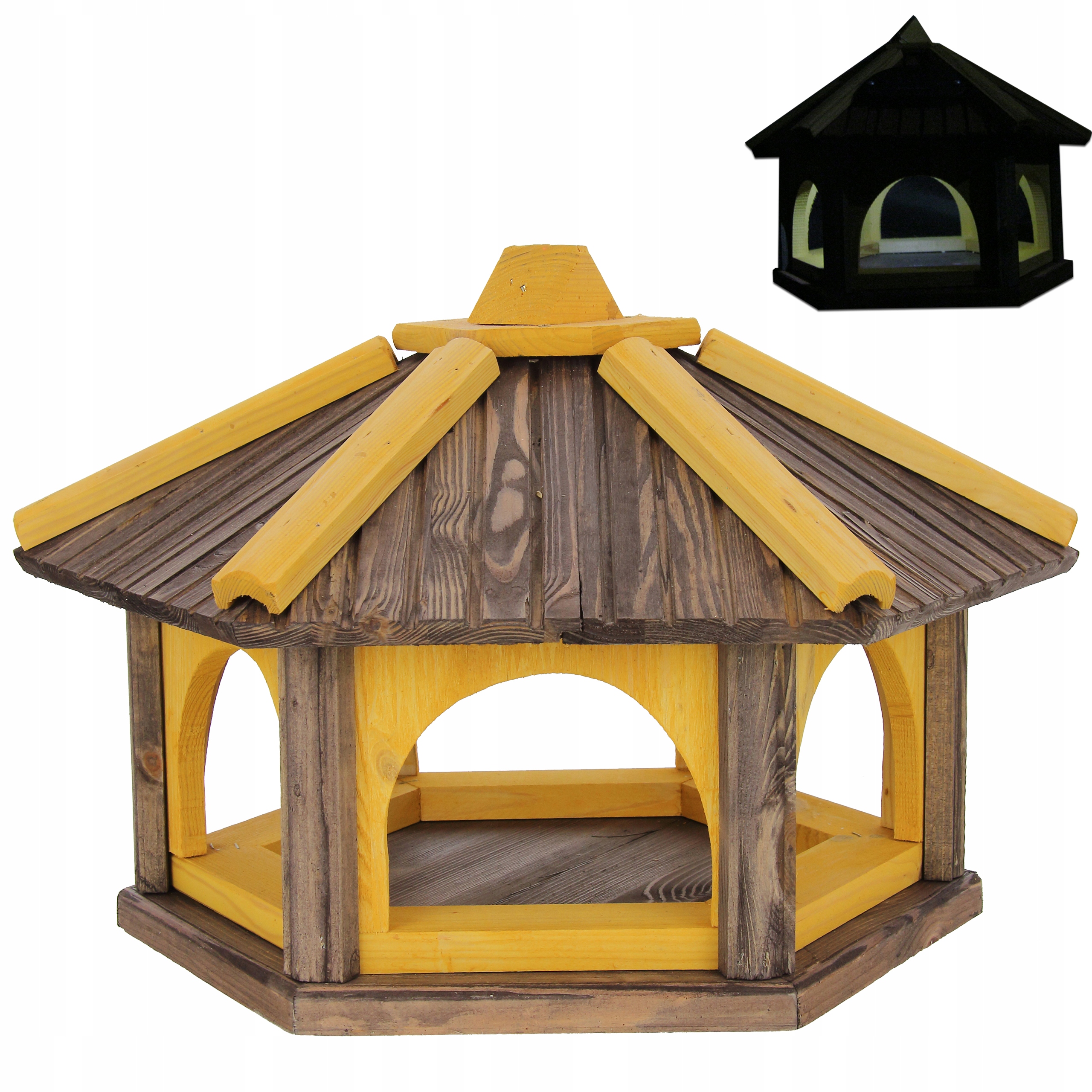 Velké krmítko pro ptáky z šedého dřeva K50_S s Led solárním osvětlením Pl