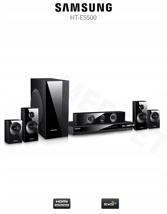 KINO DOMOWE SAMSUNG HT-E5500 5.1 1000W BLU-RAY DVD CD USB FM BLUETOOTH WiFi Kolor czarny