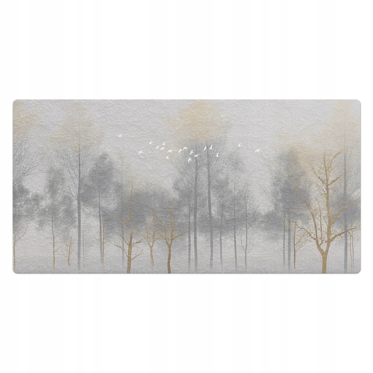 Stylowa mata winylowa pod komputer Zielony las w mgłach z ptakami 100x50 cm