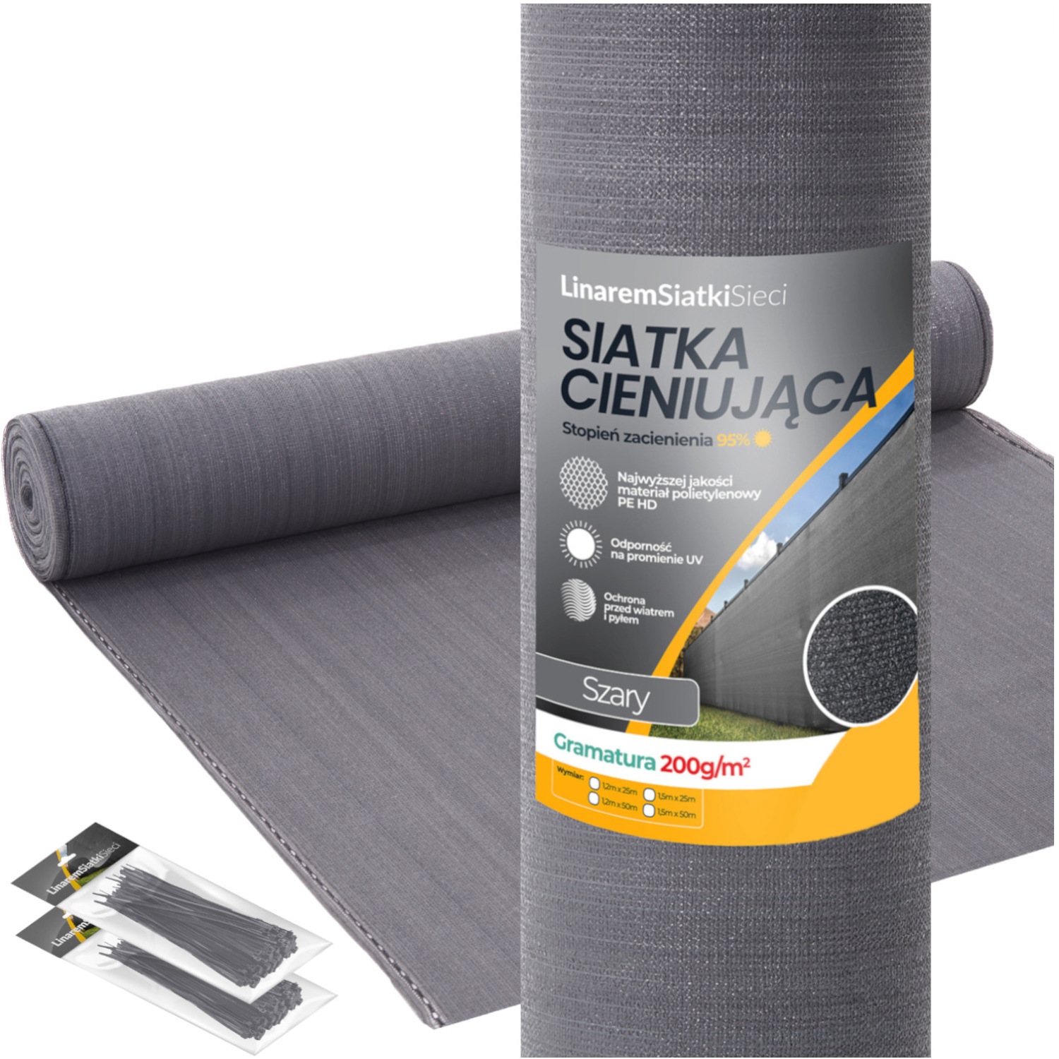 Siatka Cieniująca 95% Maskująca 2x50m Osłona Na Płot Ogrodzenie Szara +uv