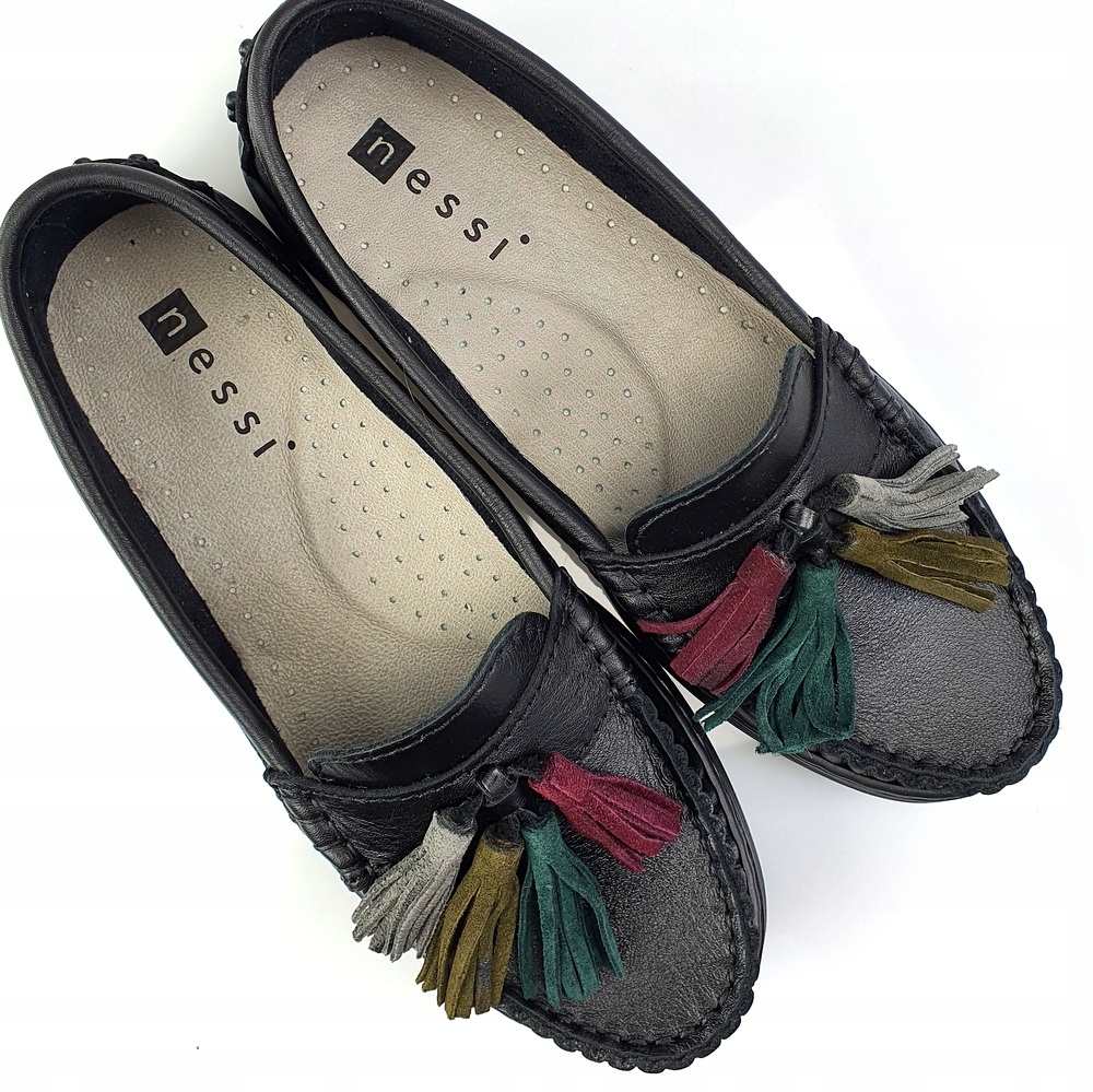 NESSI 18309 mokasyny czarne frędzle rozm. 40