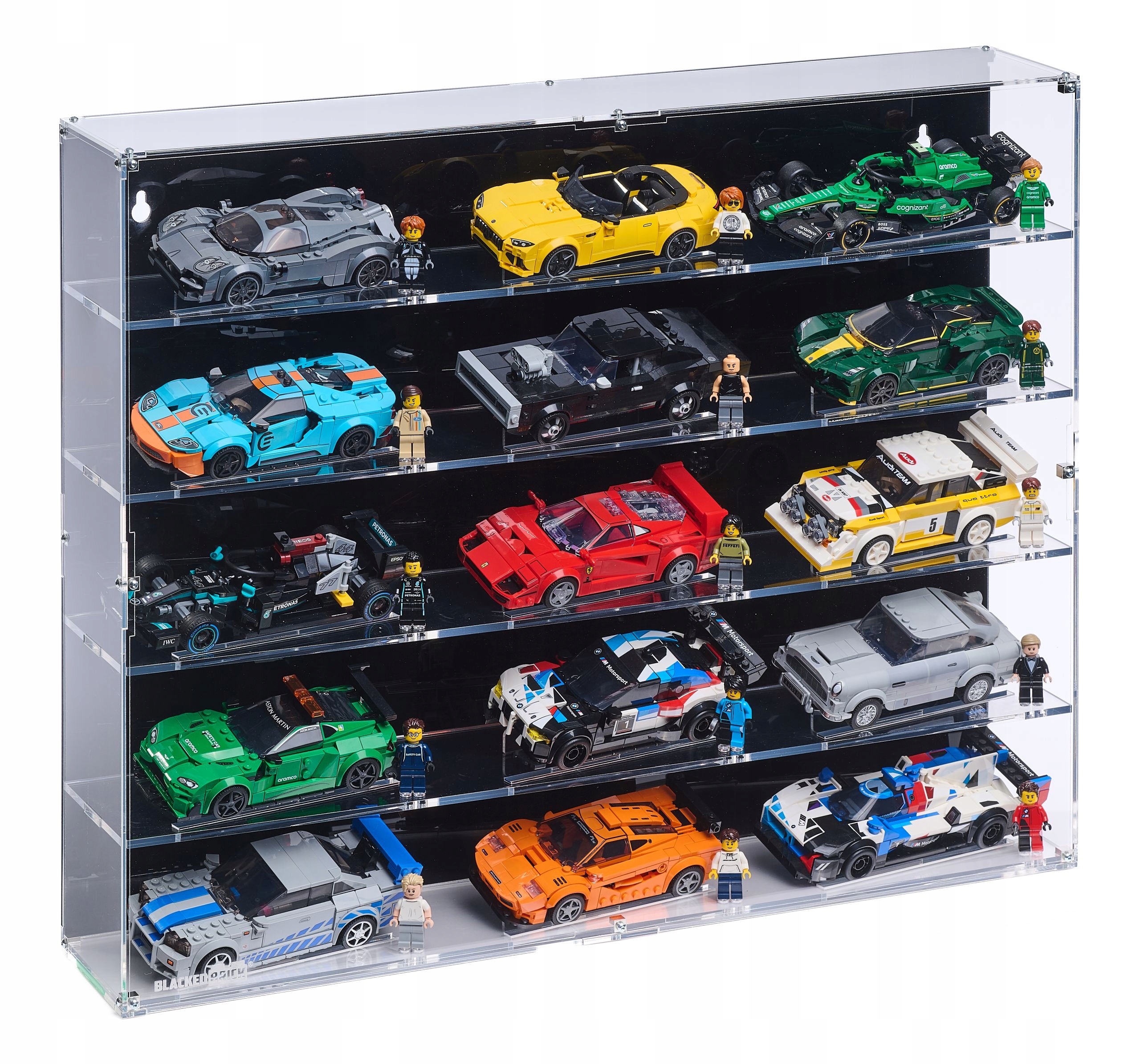Závesná vitrína Blacked Brick pre 15x Lego Speed Champions (5x3) napr. F1