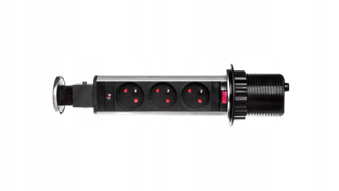 Zásuvka nábytková 3x2P+Z výška z desky 6cm, blok.INOX 1,8m