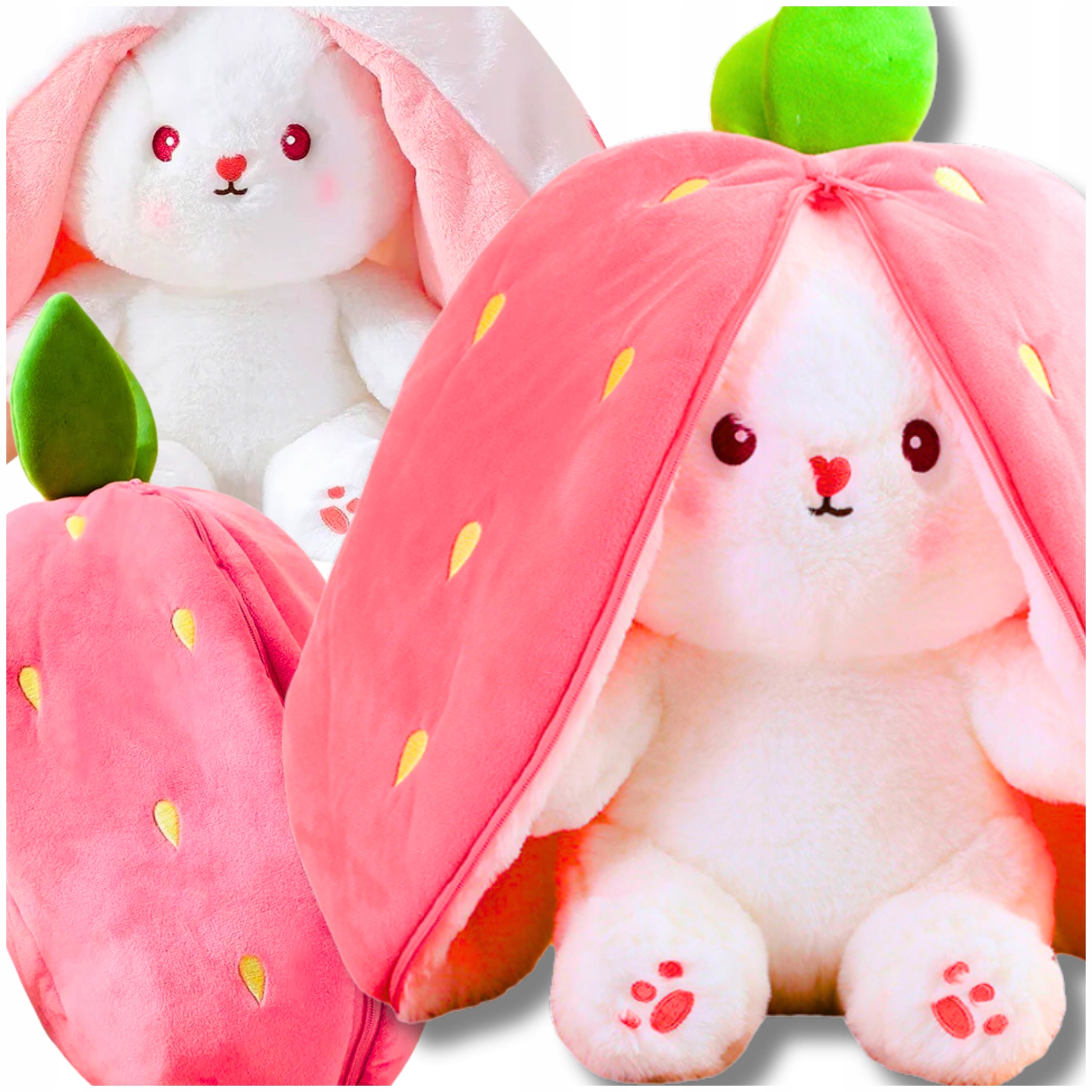 PLUSZAK MASKOTKA KRÓLIK KRÓLICZEK TRUSKAWKA PRZYTULANKA ZABAWKA 2W1 PREZENT