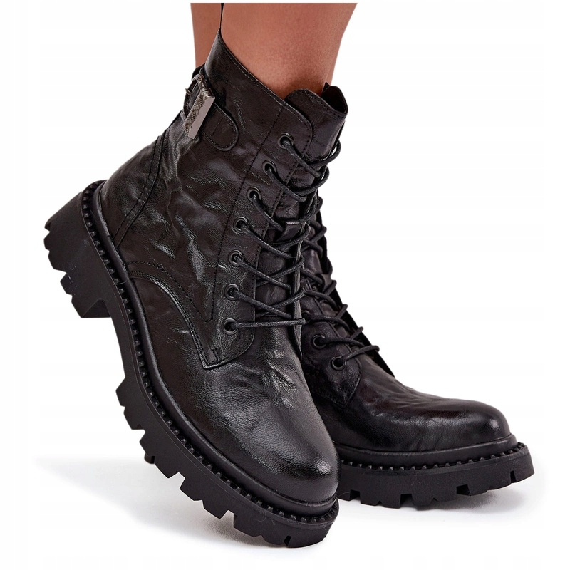 Dámské Kotníkové Boty Z Přírodní Kůže S Efektem Bzučení Artiker 57C1008 Černé 40