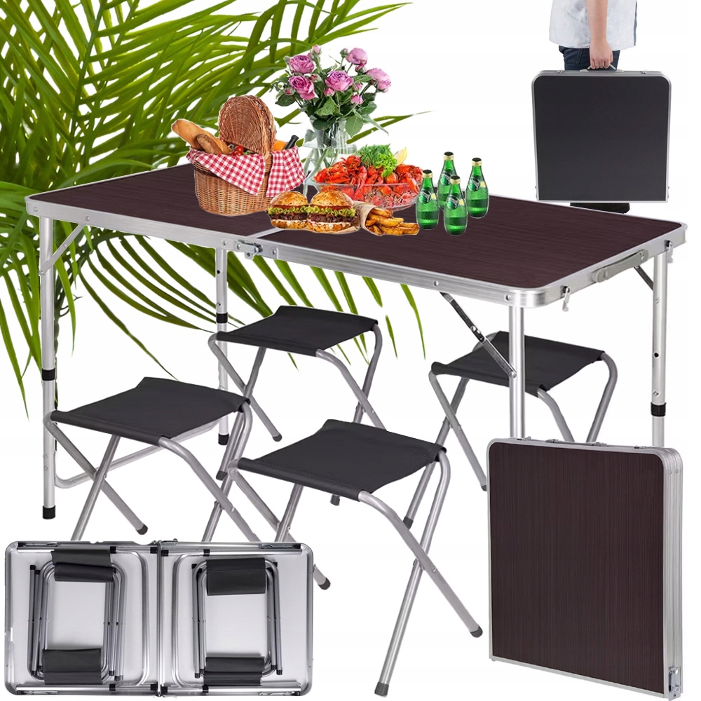 Turistický skládací kempingový stůl se 4 zahradními židlemi