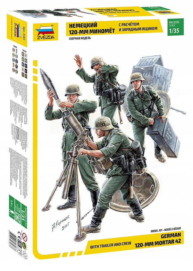 Německý hmoždíř 120 mm s posádkou a korbou 1:35 Zvezda