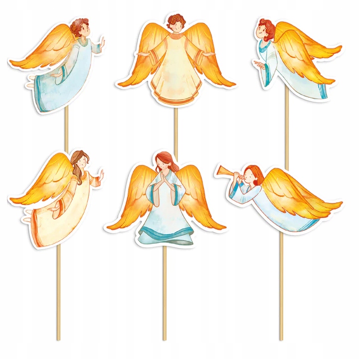 Toppery na Chrzest Kolekcja Anioły - 6szt