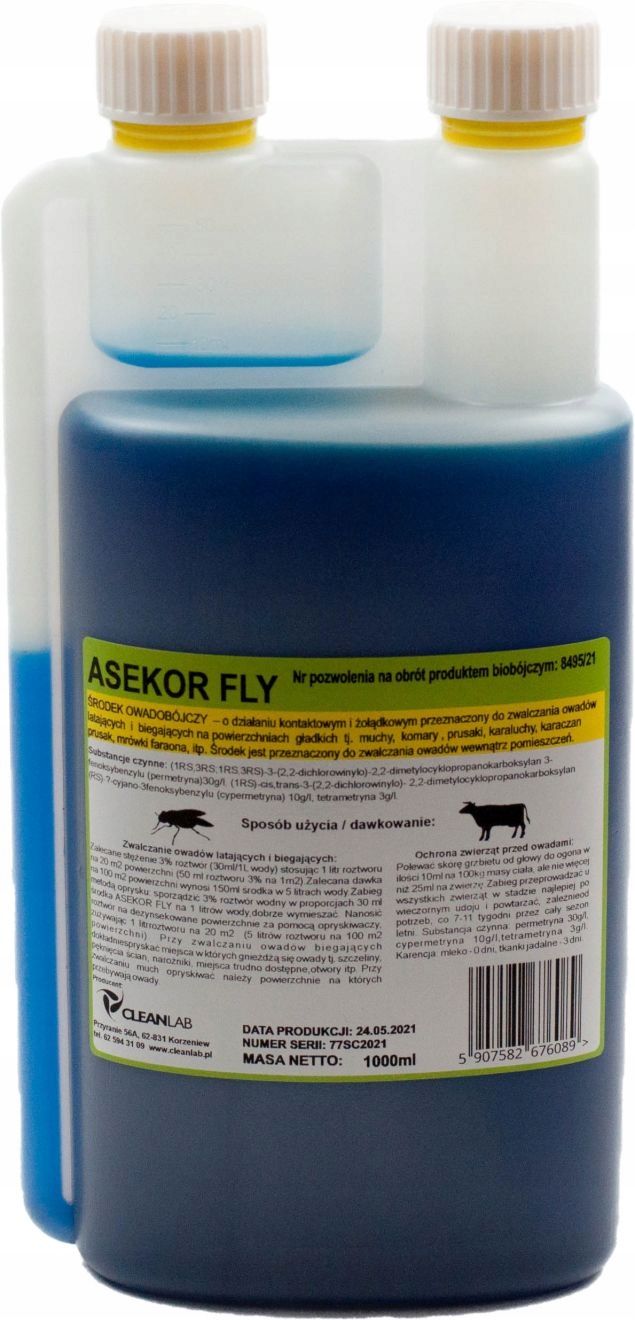 

Asekor Fly 1 L Niebieski dla bydła na komary muchy