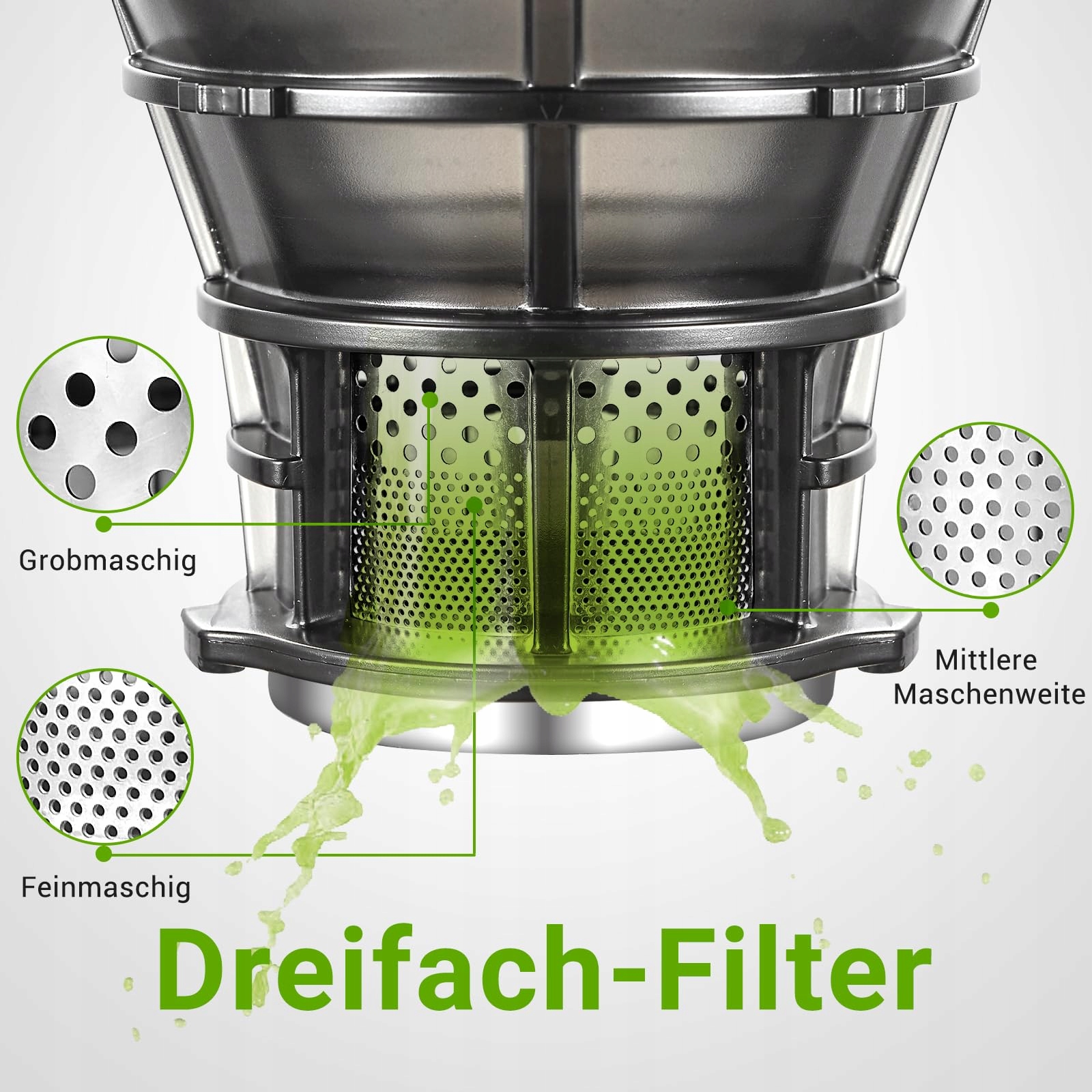 AMZCHEF Wolnoobrotowy Wyciskarka 250W 135MM Do Warzyw i Owoców 1,8L Szary — miniatura 6