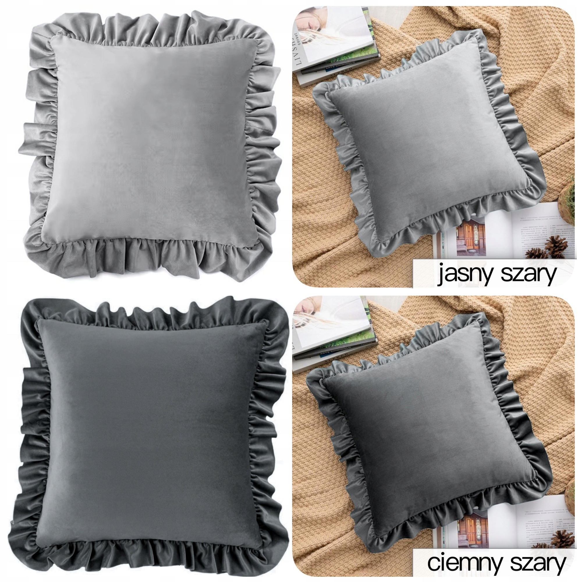 POSZEWKA WELUROWA 40x40 Z FALBANĄ PLUSZ VELVET DUŻO KOLORÓW Szerokość produktu 40 cm