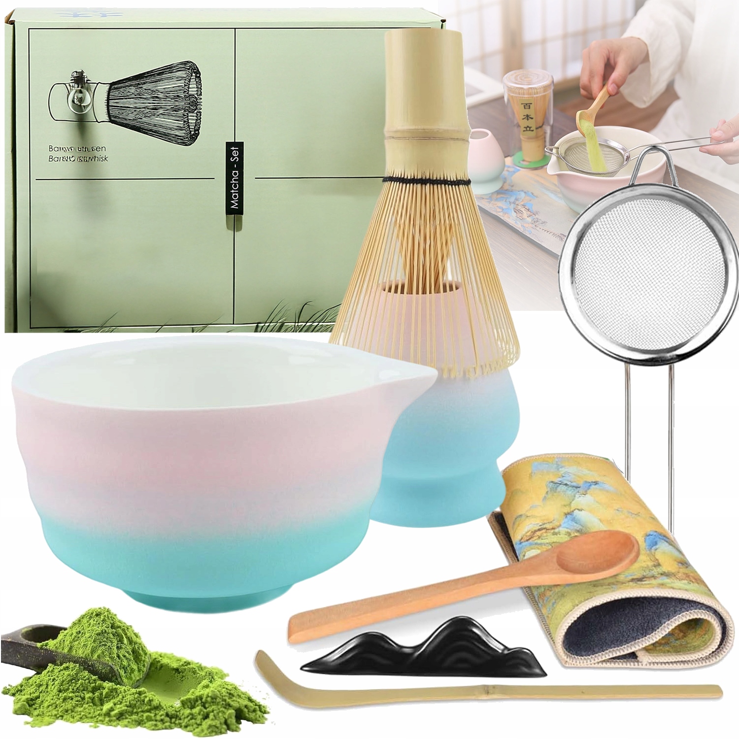 Levně 8KS Ruční Čajová Sada Matcha Startovací Sada Pro Mletou Matchu