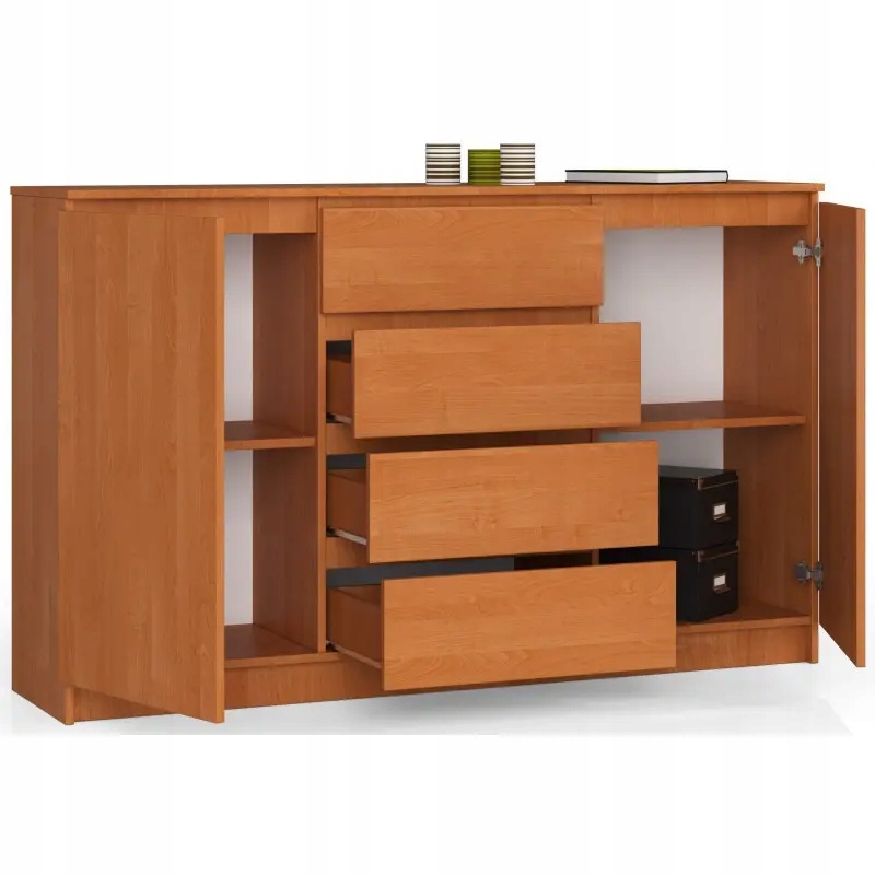 Komoda wysoka 160 cm 2 drzwi 4 szuflady pojemna szafka do salonu Olcha Kolor frontów olcha