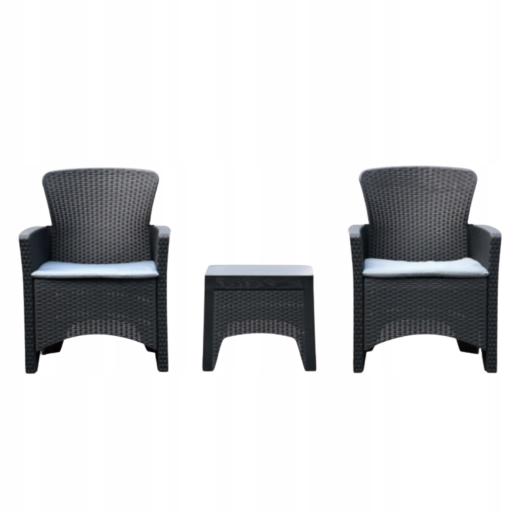 Sada Záhradného Nábytku Antracit 3v1 Stolík 2 Sedadlá Imitácia Ratanu