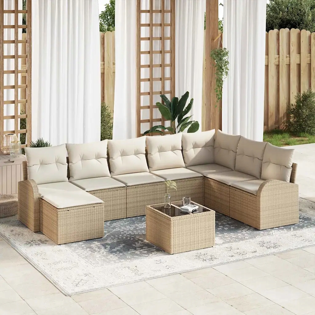 Sada zahradních pohovek s polštářem 9 pcs Béžová Poly ratan Béžová 3346171