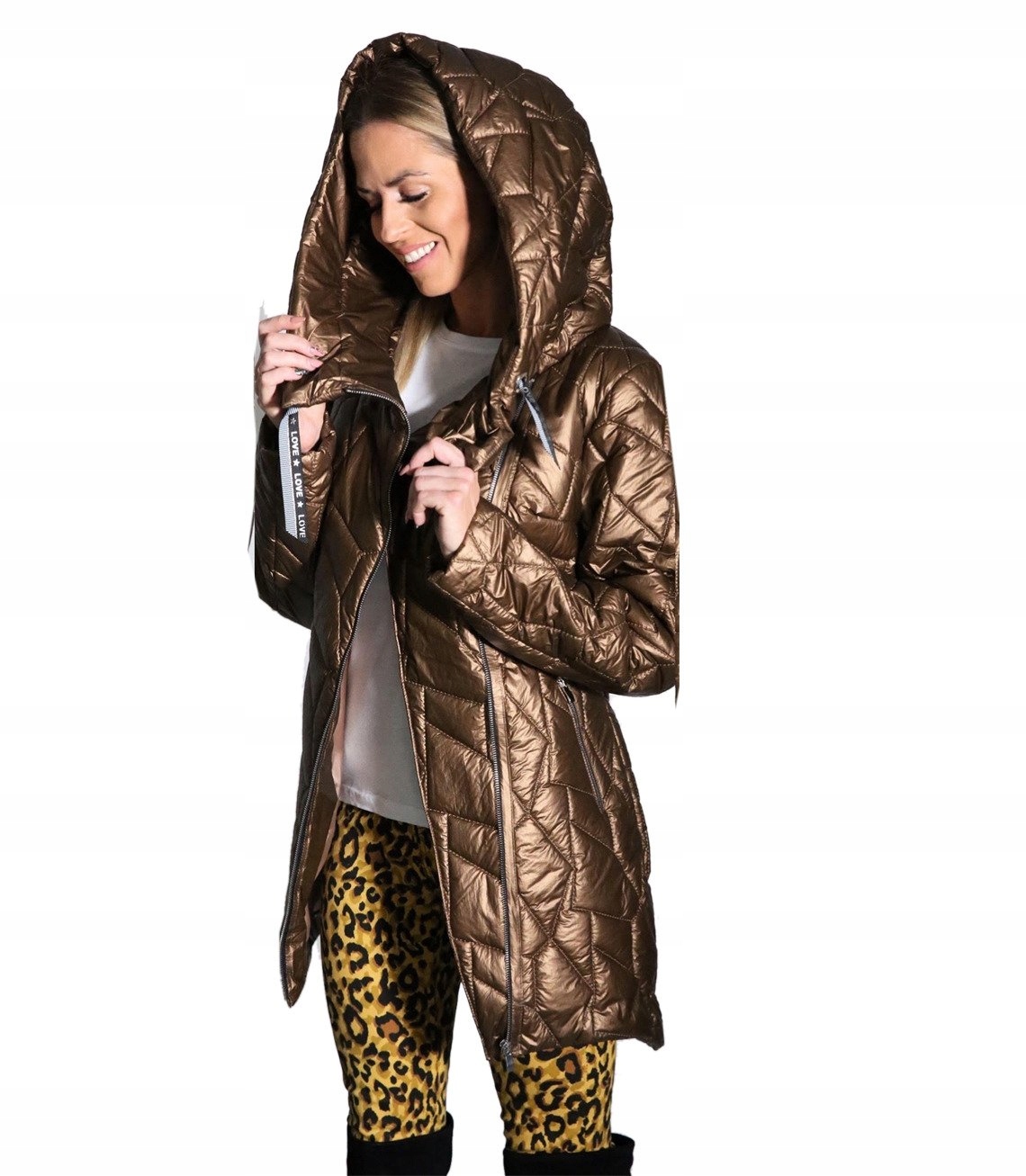 Prošívaná přechodová bunda se zipem a kapuce M