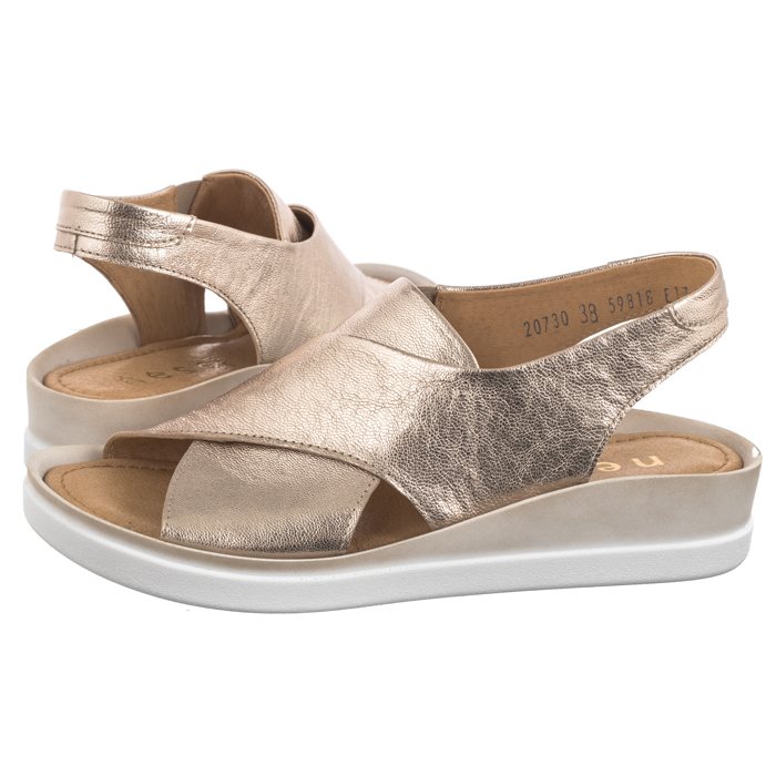 Buty na Lato Skórzane Damskie Sandały Wsuwane Nessi Złote 20730 816