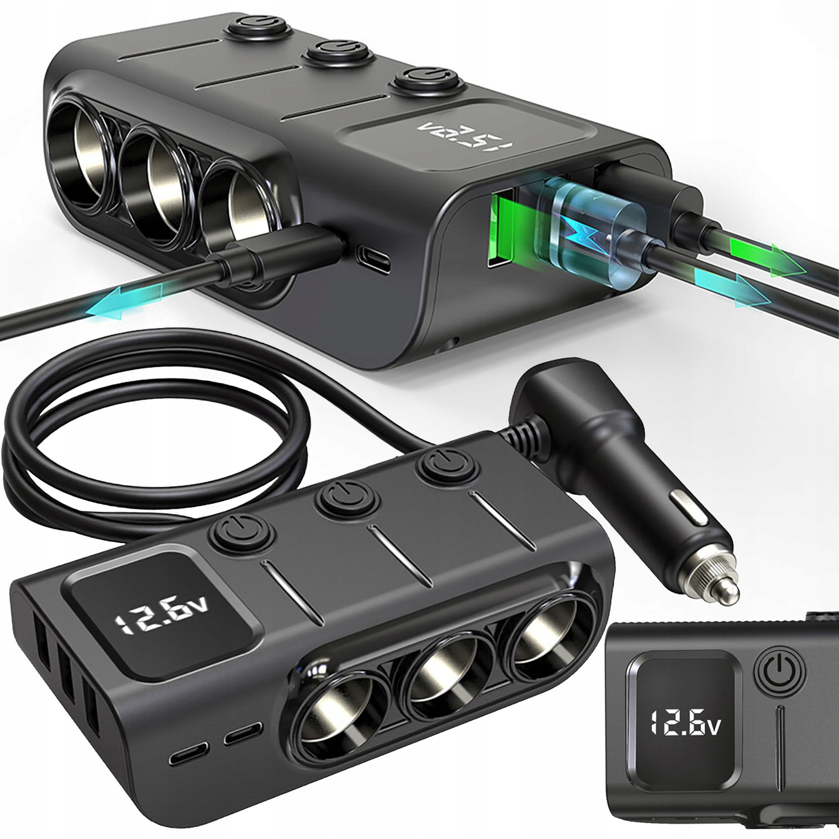 Rozdzielacz gniazda zapalniczki ładowarka samochodowa Usb-c Pd Usb Qc 120W