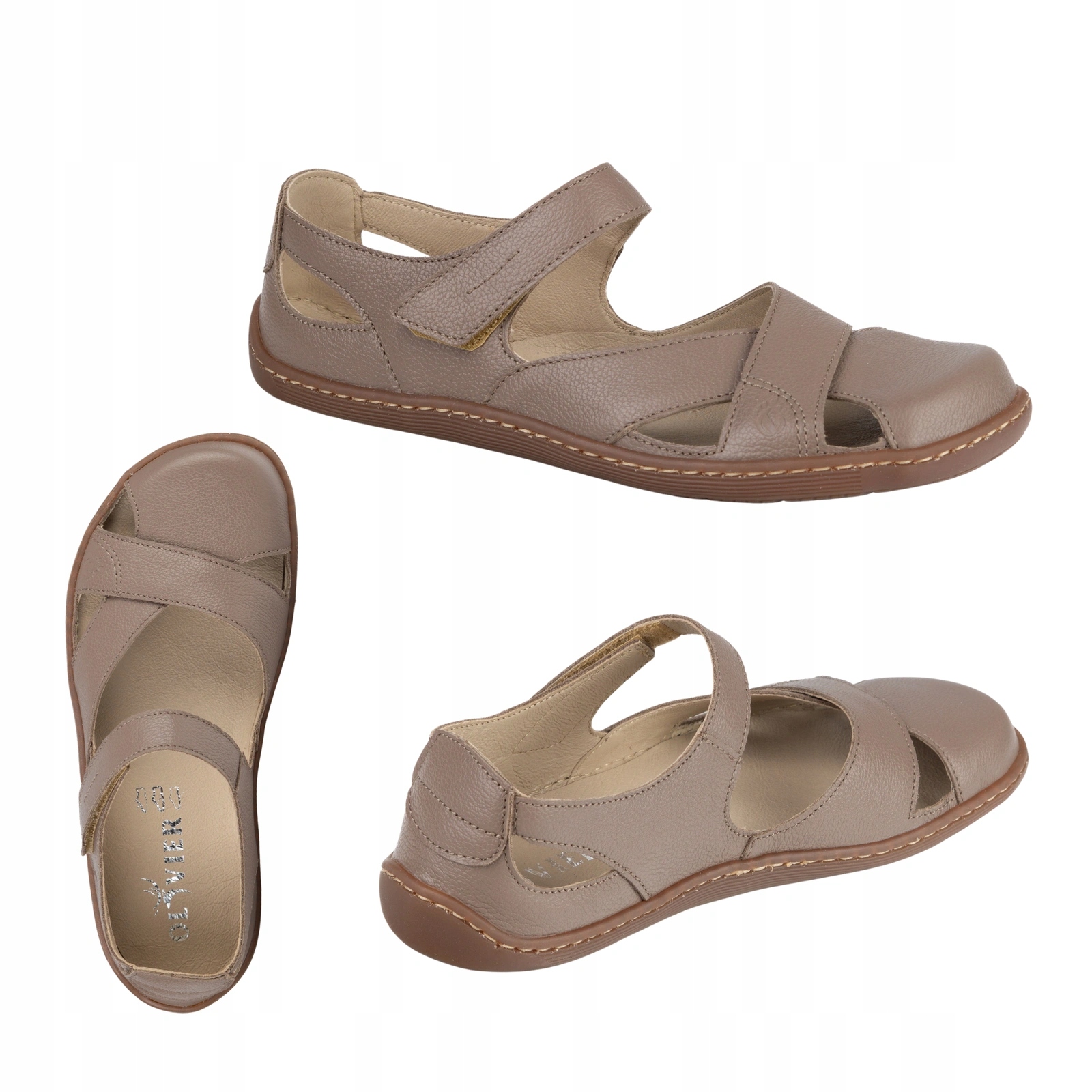 Dámské barefoot kožené sandály Olivier Clariss na suchý zip béžové 39