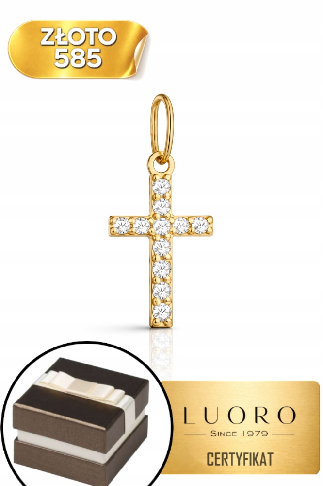 Zlatý Křížek 585 14K S Zirkony 2,1 CM Elegantní Prestižní Dárek