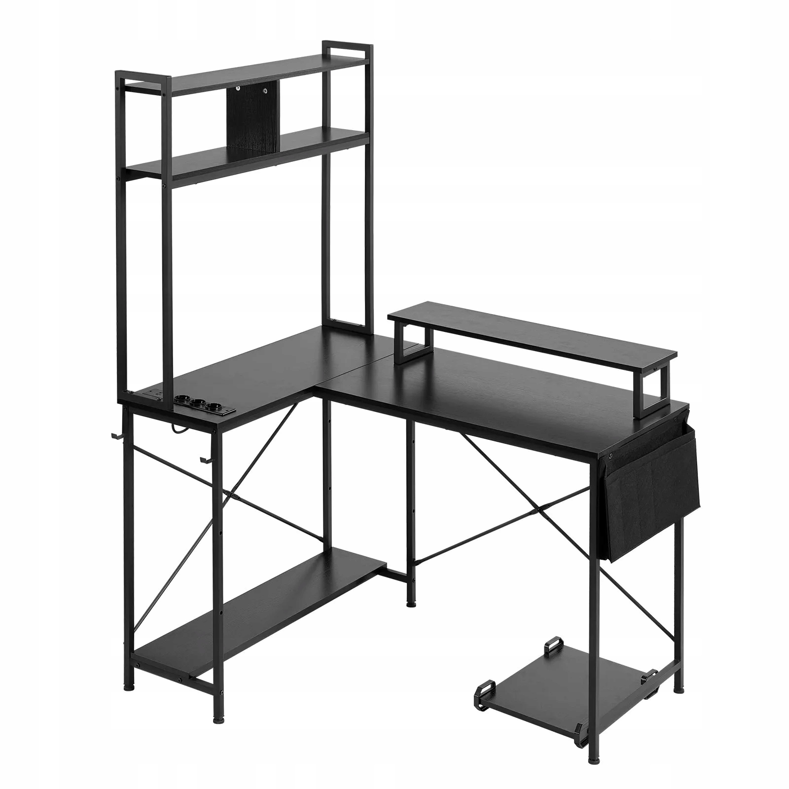 Led rohový herní stůl 120 cm s policí a zásuvkami pro Pc