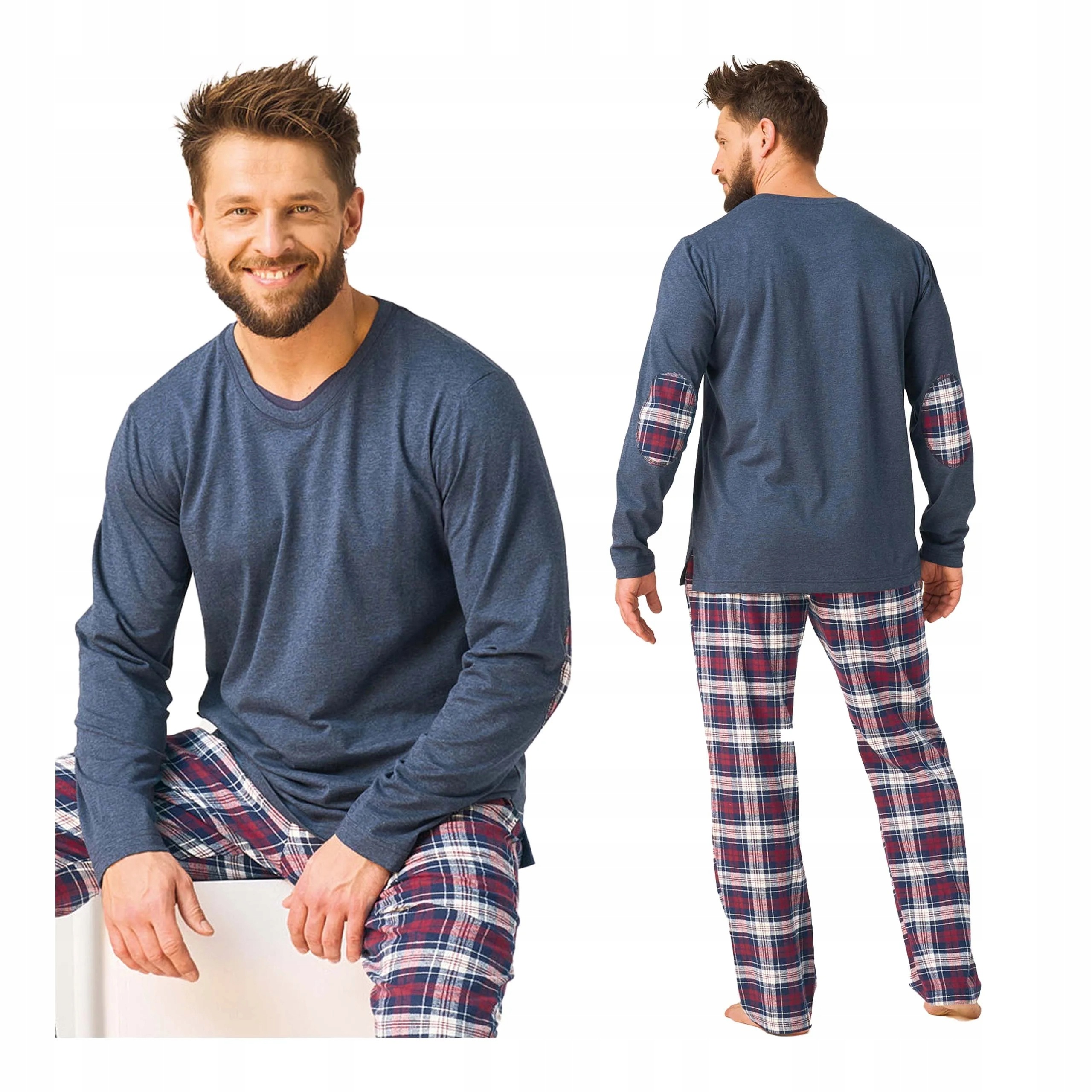 Pánské bavlněné pyžamo s dlouhými flanelovými kalhotami a dlouhým rukávem Key 4XL