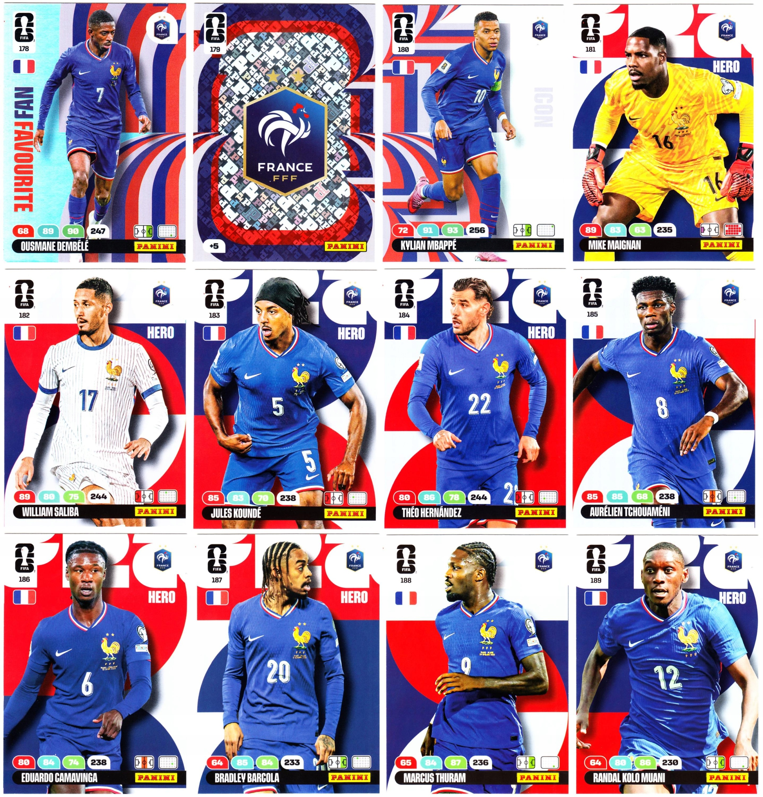 Francja Fifa World Cup 2026 Panini zestaw 12 kart komplet Mbappe Dembele