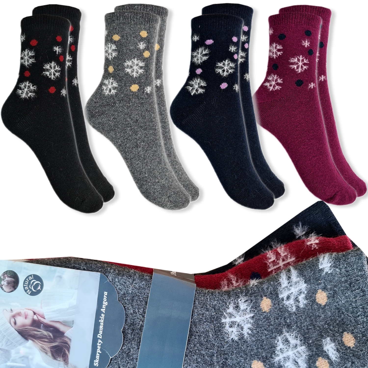 

4x Ciepłe Skarpety Damskie Wełniane Premium 38-42