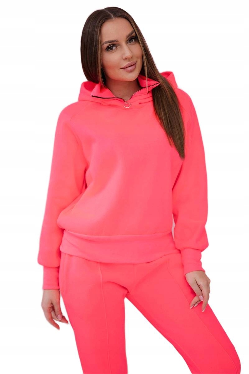 Zateplený komplet s rolákem a kapucí, růžový neon