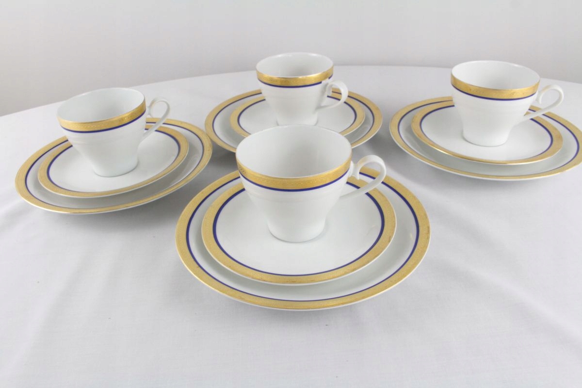 Seltmann biel, złoto i błękit - super eleganckie zestawy śniadaniowe 4szt
