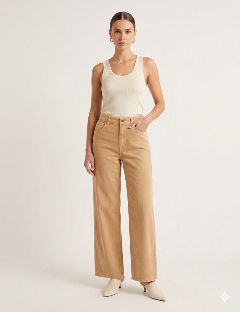 Guess Béžové Kalhoty Casual Rovné Vysoký Pas Lyocell 24/32 G_a