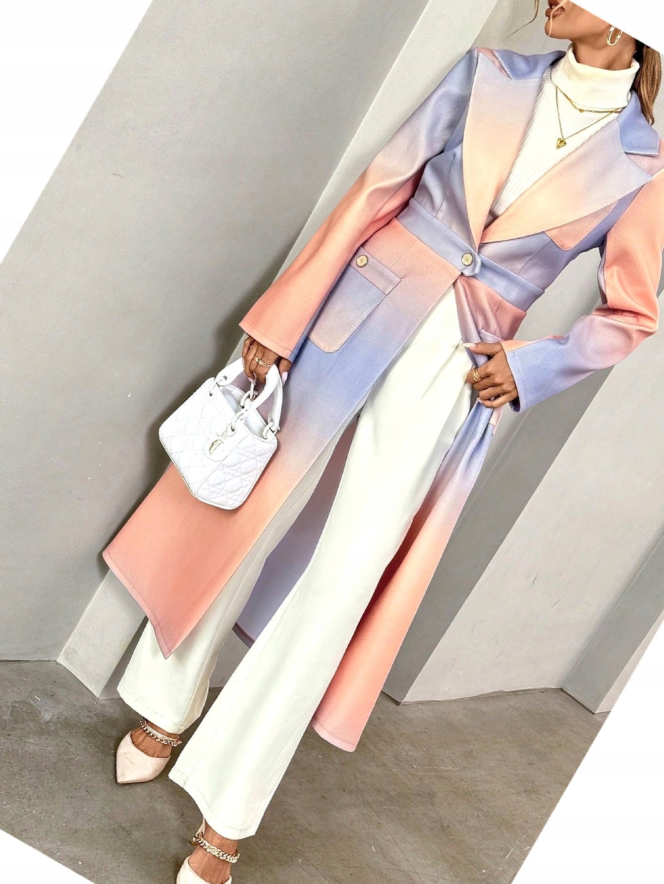 Dámský kabát Maksi Ombre Módní Stylový Elegantní XL 42