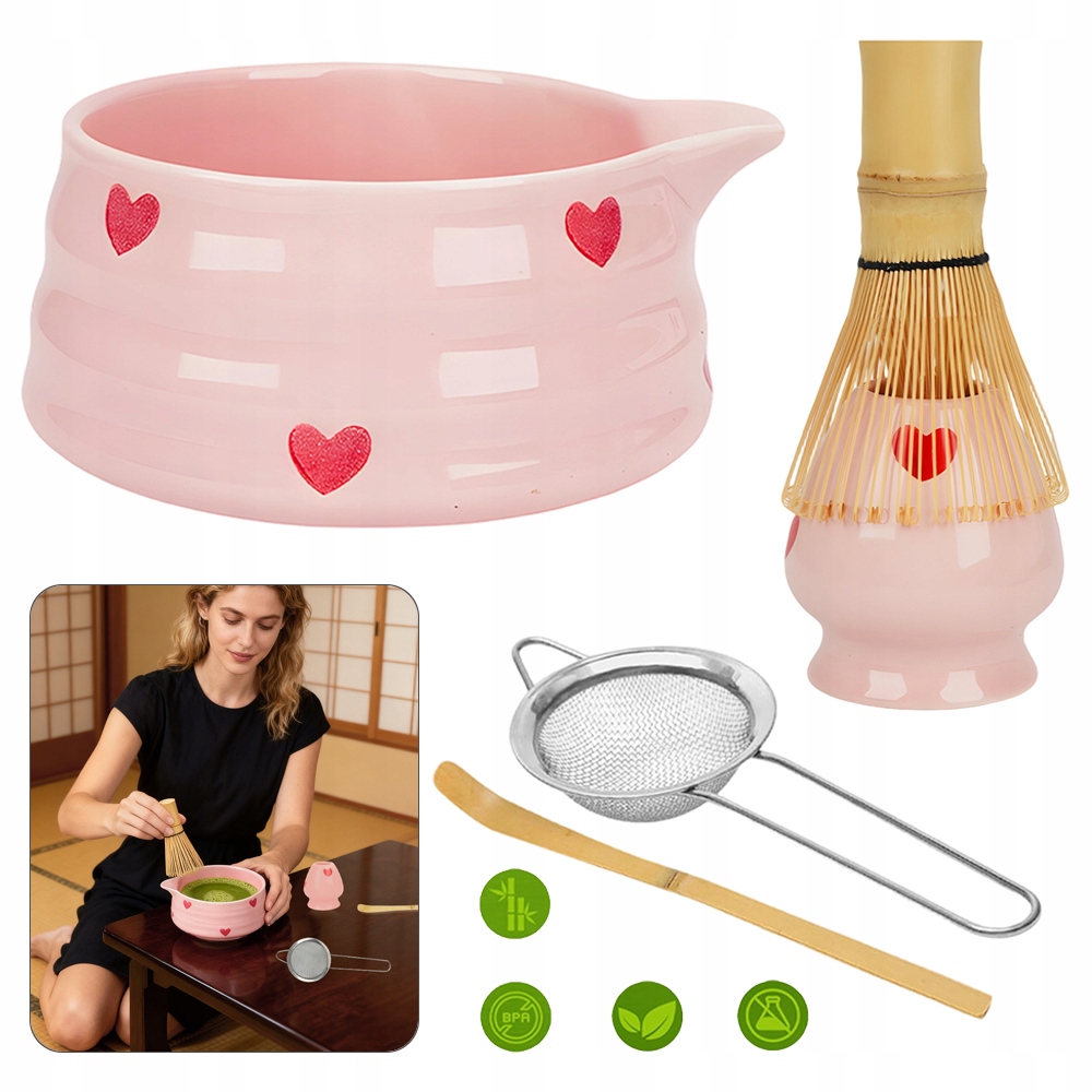 5-DÍLNÁ Sada Na Matchu, Akcesoria Matcha, Miska Na Matchu, Růžová