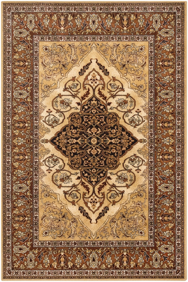 Dywan Wełniany Do Salonu Klasyczny Isfahan Leyla Bursztyn Rozeta 100x180 cm