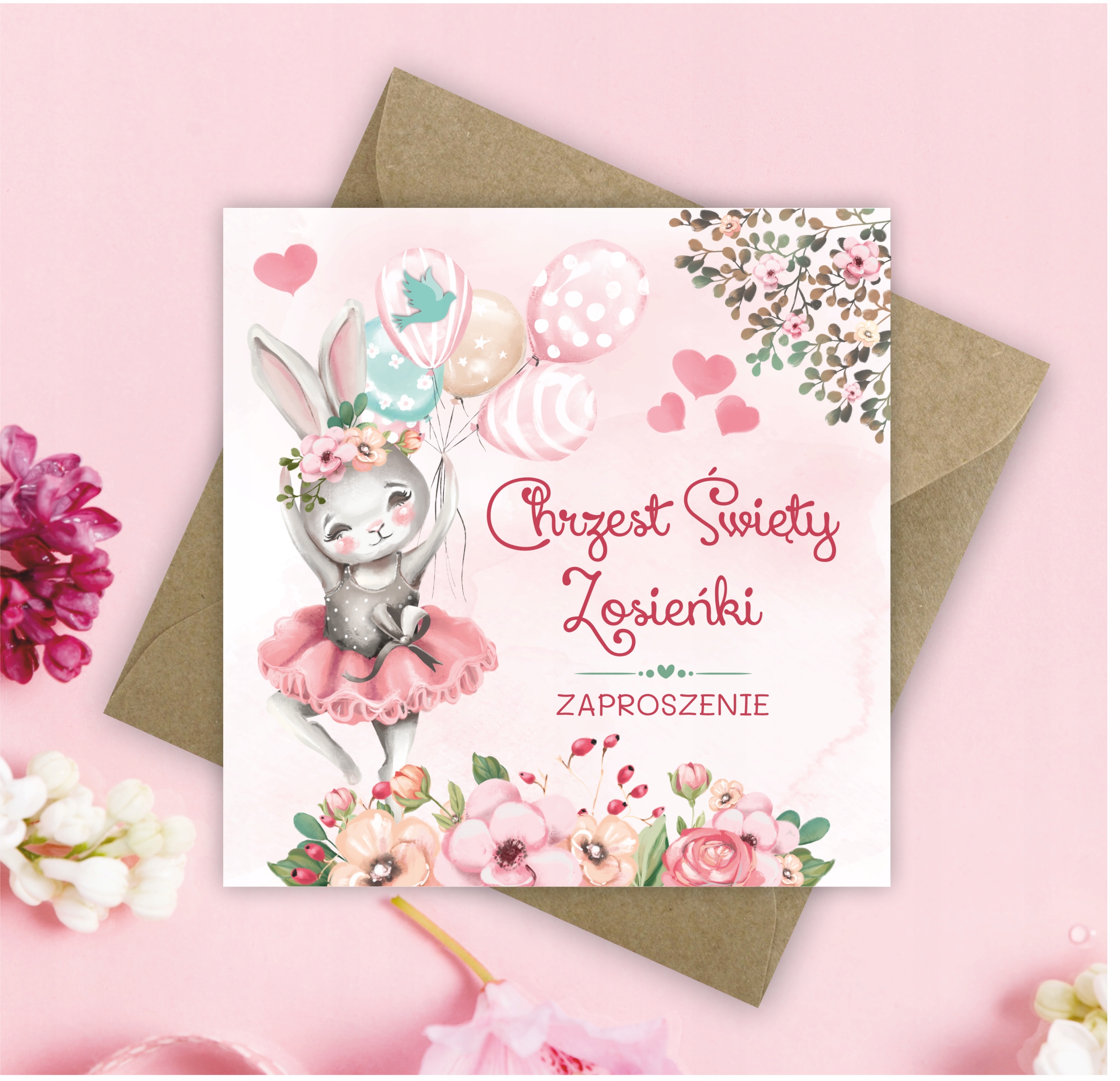 ZAPROSZENIA NA CHRZEST + KOPERTA + IMIĘ Wysokość produktu 14 cm