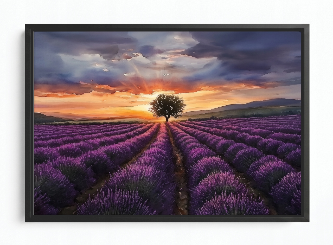 Obraz Rám Americký Box Pole Levandule Západ Slunce Provence 120x80