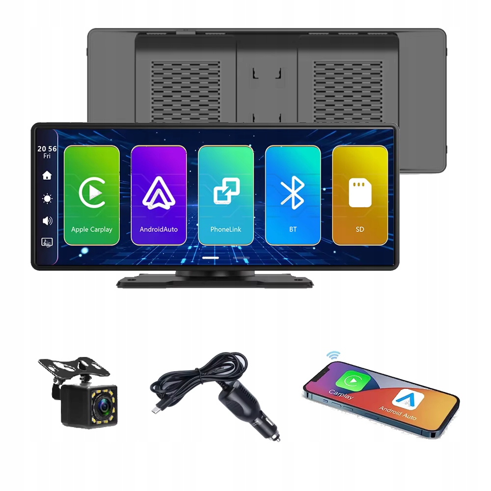 Samochodowy Zestaw Multimedialny CarPlay AndroidAuto Kamera cofania 12LED