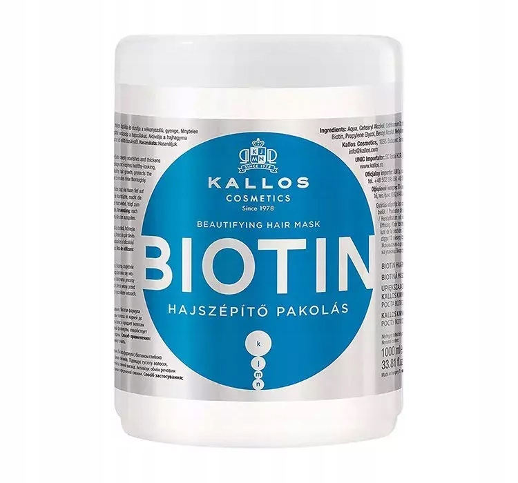 KALLOS BIOTIN MASKA ODŻYWIAJĄCA DO WŁOSÓW SUCHYCH ŁAMLIWYCH BIOTYNA 1000ML