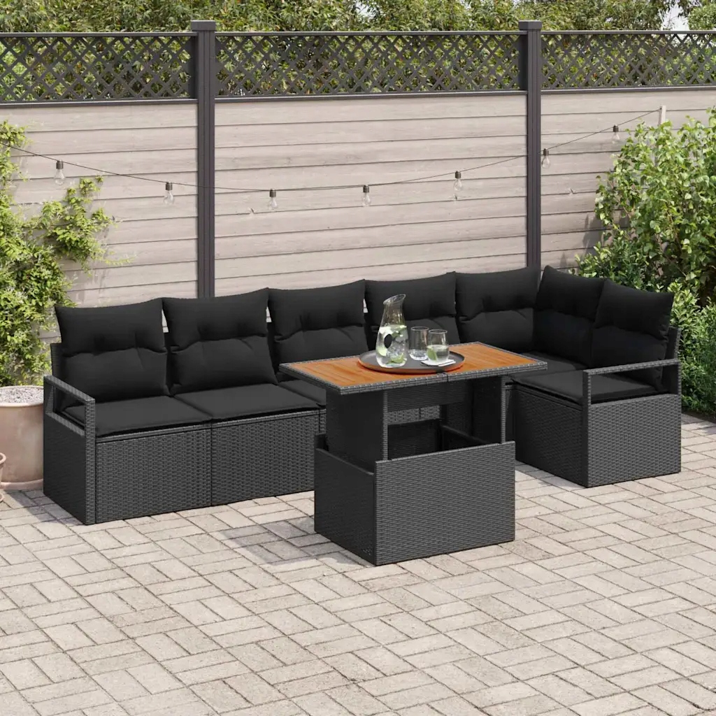 Zahradní jídelní souprava 7 pcs Černá a hnědá 100 x 55 x 73 cm Black 334972