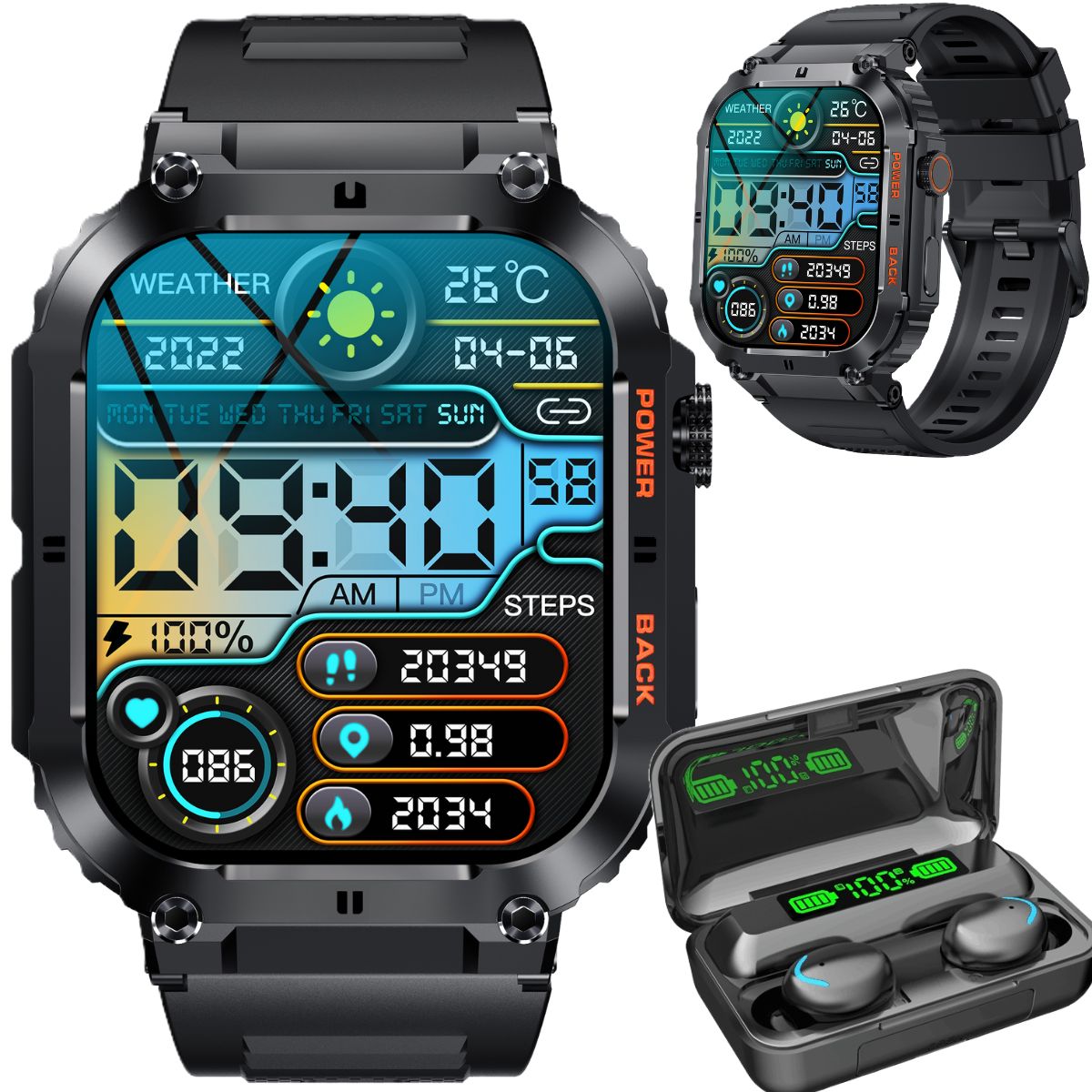 Smartwatch Pánsky Vojenský Pulz Tlak Sport Pl Bezdrôtové Slúchadlá