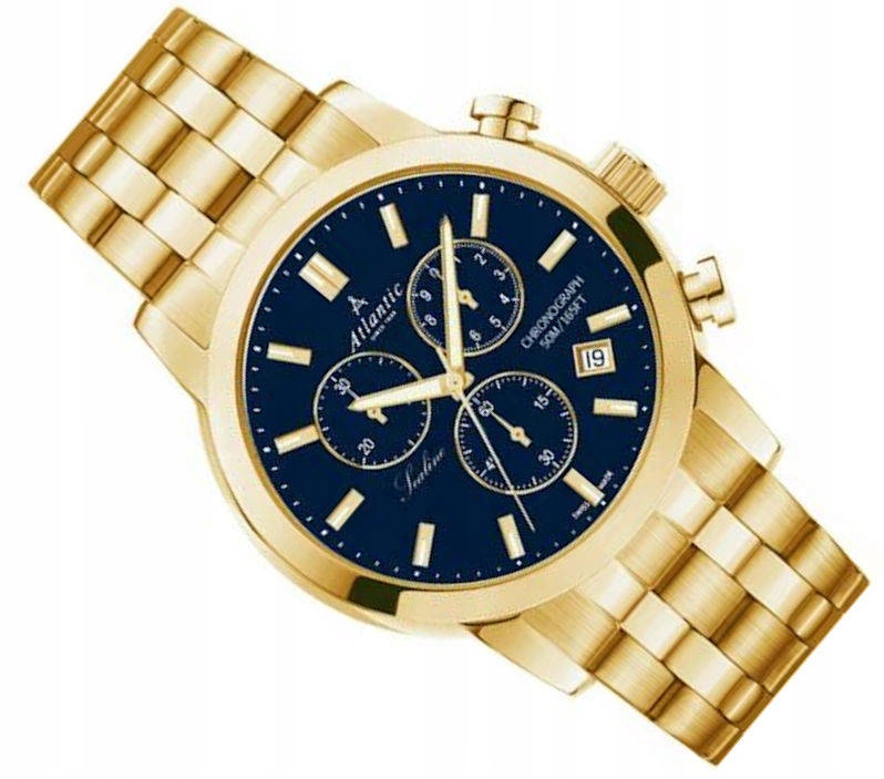 Szwajcarski Złoty Wodoszczelny Zegarek Atlantic Sealine Chrono 62455.45.51