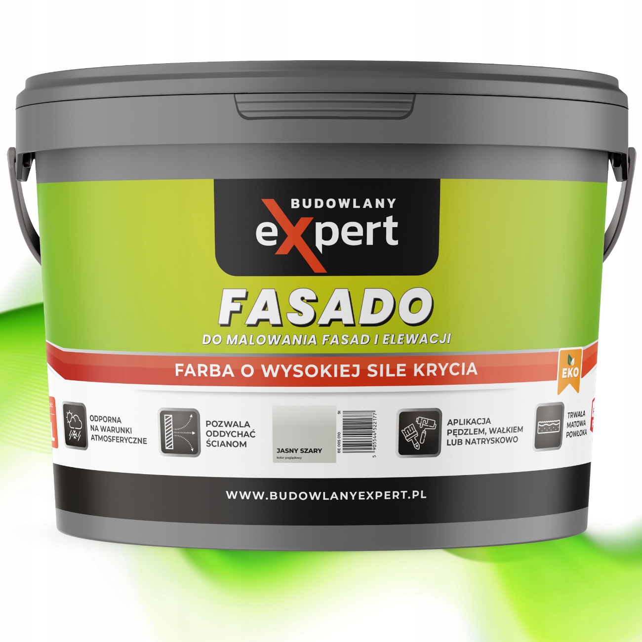 FARBA ELEWACYJNA FASADOWA zewnętrzna do malowania JASNO SZARA FASADO 9L Marka Budowlany Expert