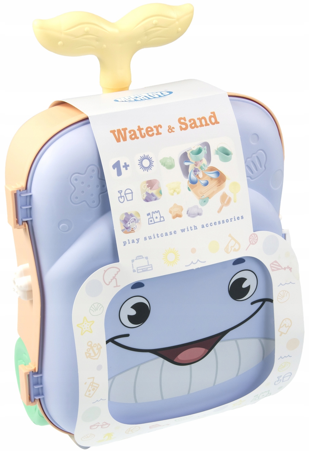ZESTAW DO ZABAWY W PIASKU WODZIE W WALIZCE KONEWKA FOREMKI 8el MOCHTOYS Wiek dziecka 12 m +