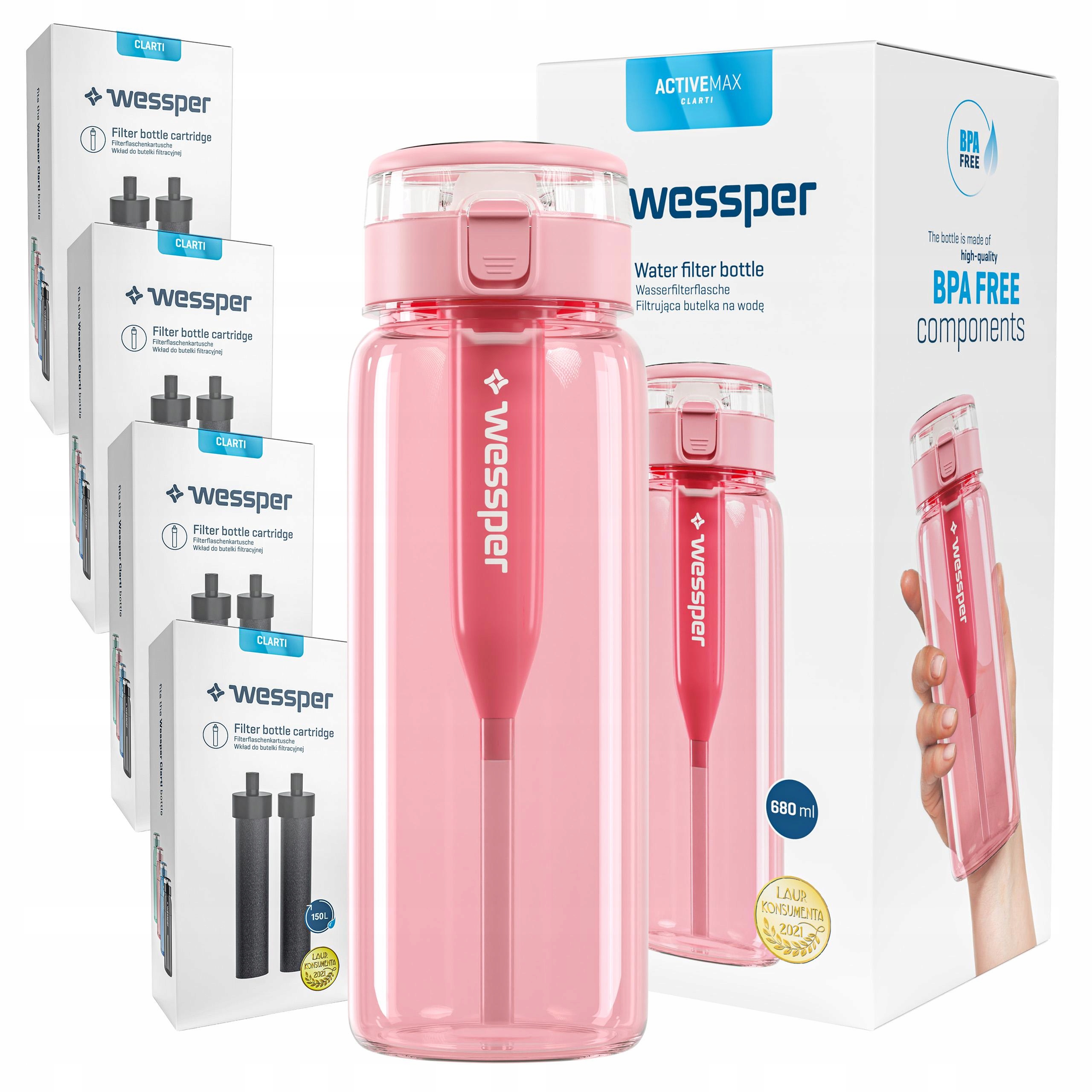 Filtrační láhev Wessper ActiveMax Clarti 0,68 l Tritan růžová 9x Filtr