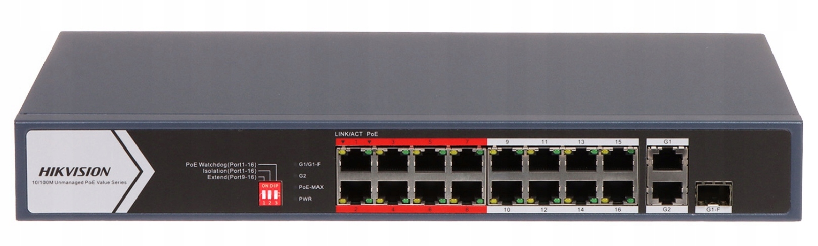 16-portový prepínač Hikvision DS-3E0318P-E/M(C) 16xPoE 2xUplink