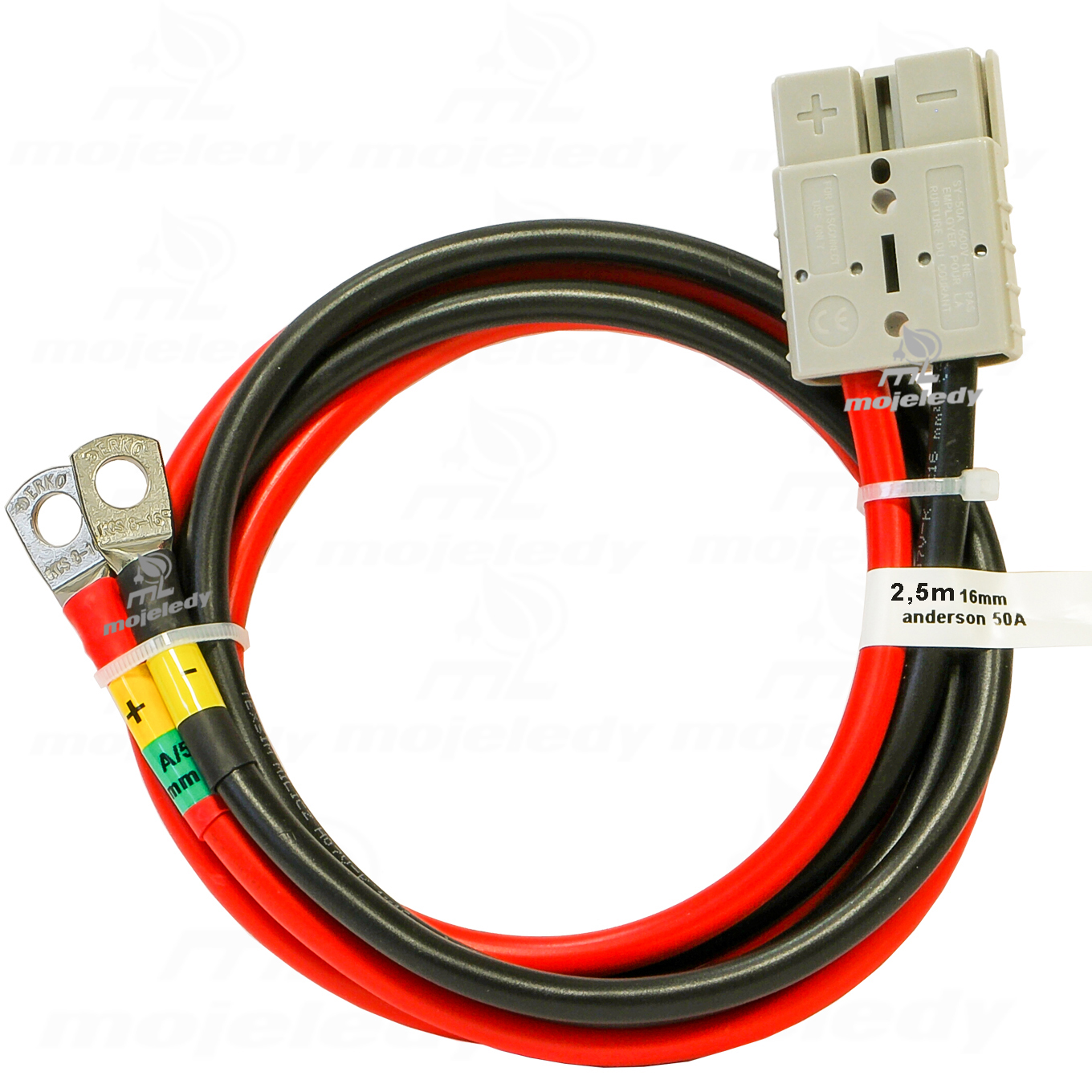 250cm sada kabel Lgy 16mm očko M8 Anderson 50A invertorových baterií
