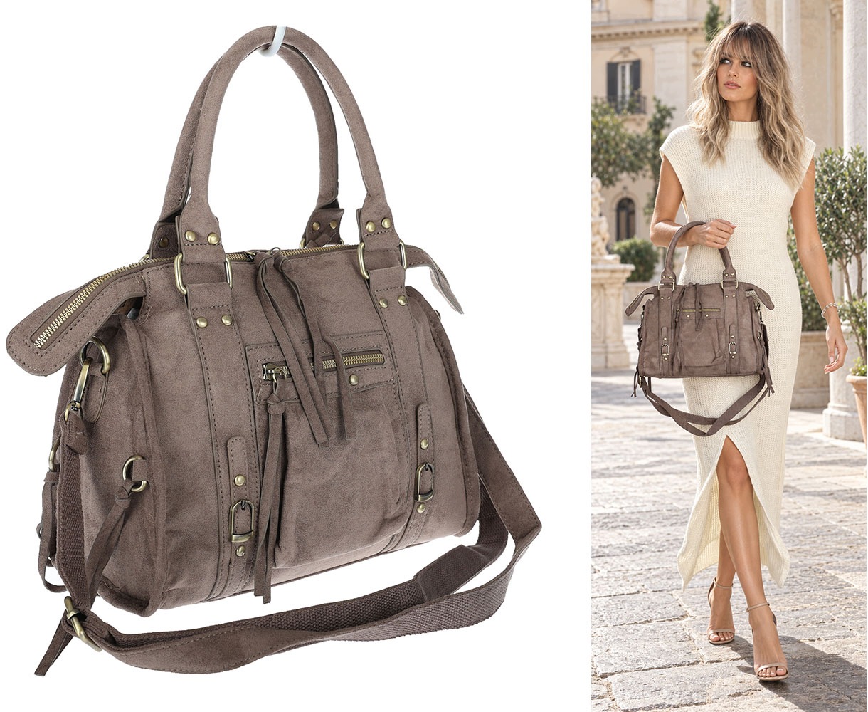 Kabelka kufřík do ruky Pošťačka elegantní semišová módní Q7640 Béžová