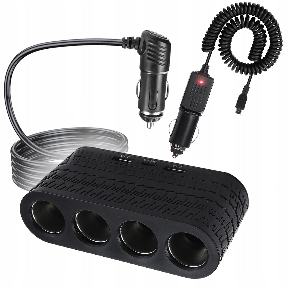 ROZDZIELACZ PRZEDŁUŻACZ TRÓJNIK ROZGAŁĘŹNIK GNIAZDA ZAPALNICZKI 4xUSB USB-C