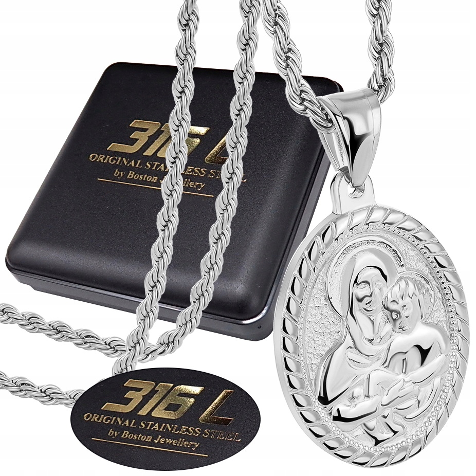 Stříbrný Řetízek Medailon S Pannou Marií A Dítětem Ježíšem Ocel 316 L